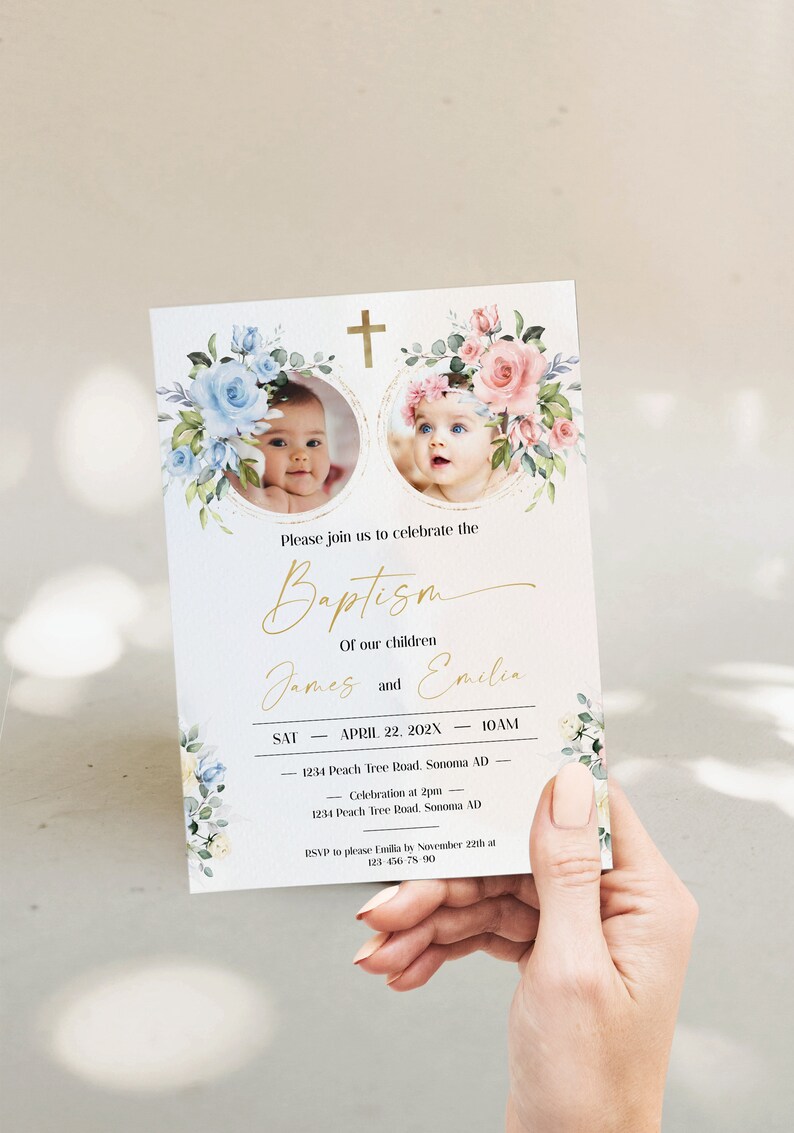 Baptism Invitation Twins Girl and Boy Baptism Invitation With Etsy