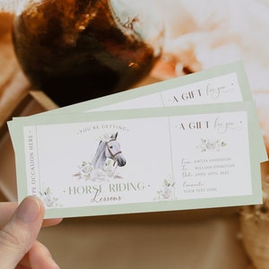 Horse riding lessons birthday gift voucher, birthday gift experience, horseback riding certificate, pastel birthday gift ticket