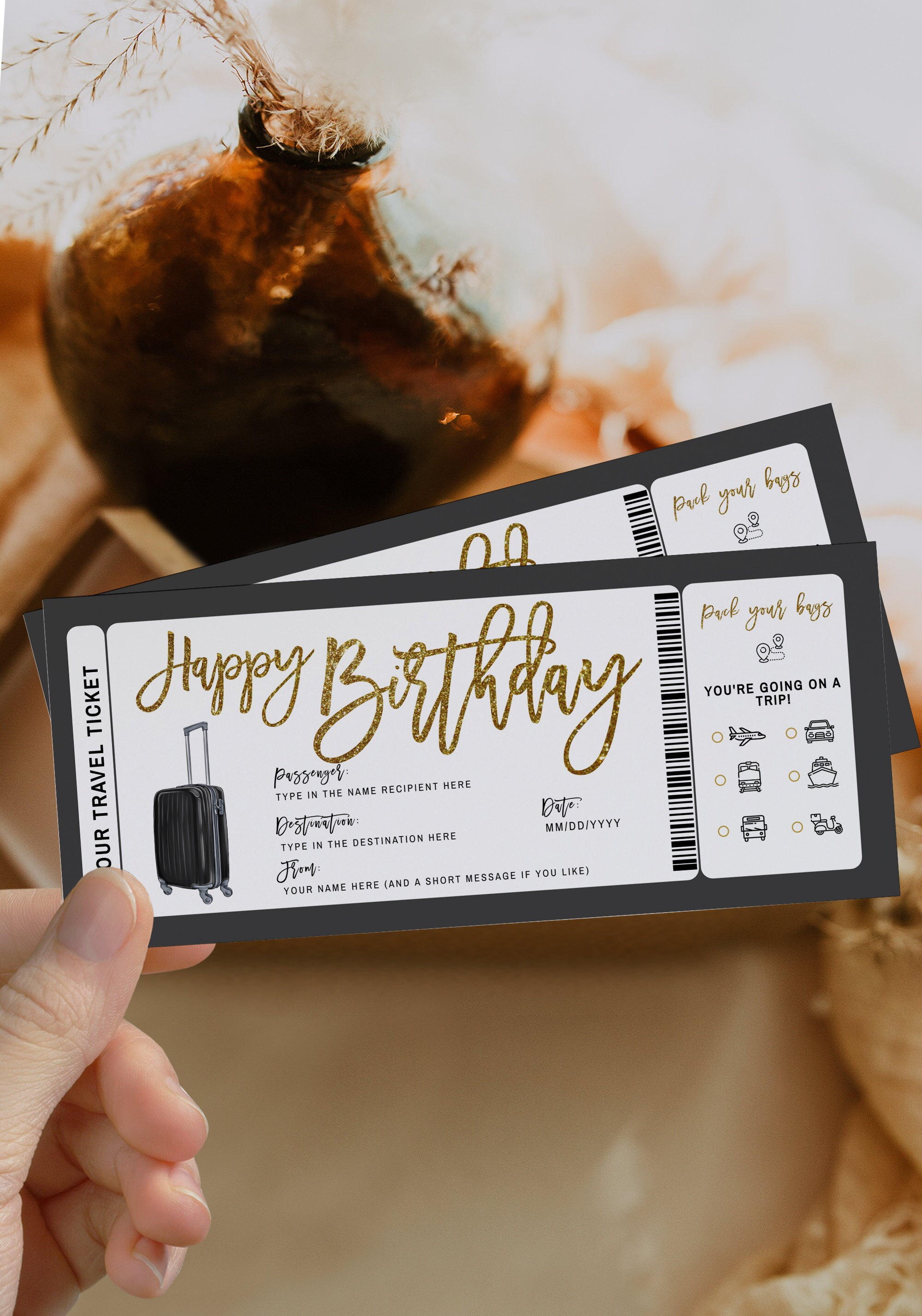 Printable Birthday Pass Template Surprise Vacation Ticket Etsy Australia