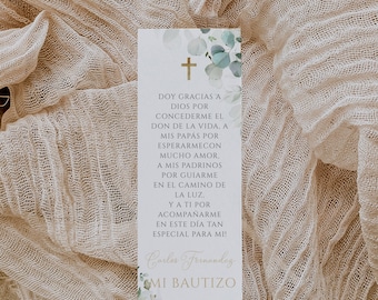 Mi bautizo spanish bookmark, gracias bautizo en espanol gift bookmark, bautizo niño, baptism in spanish green, etiquetas para bautizo - C101