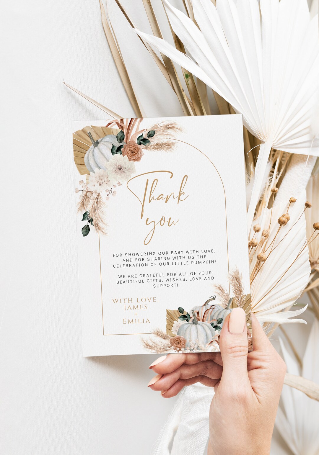 Boho Arch Gender Neutral Thank You Card Baby Shower, Little Pumpkin ...