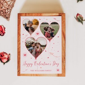 Editable valentines photo collage cards, happy valentine's day card, printable valentines photo card, hearts photo family greeting card