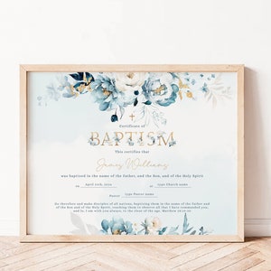 Religious baptism certificate printable, floral baptism gift baby christening certificate, church certificate, certificate of baptism - C211