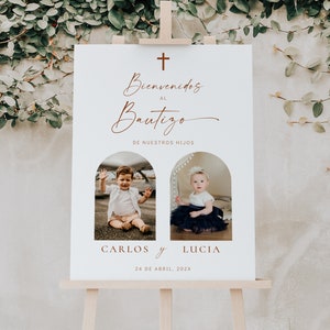 Minimalista сartel bienvenida bautizo niño nina para imprimir, editable baptism welcome sign in spanish, bienvenidos al bautizo - C212