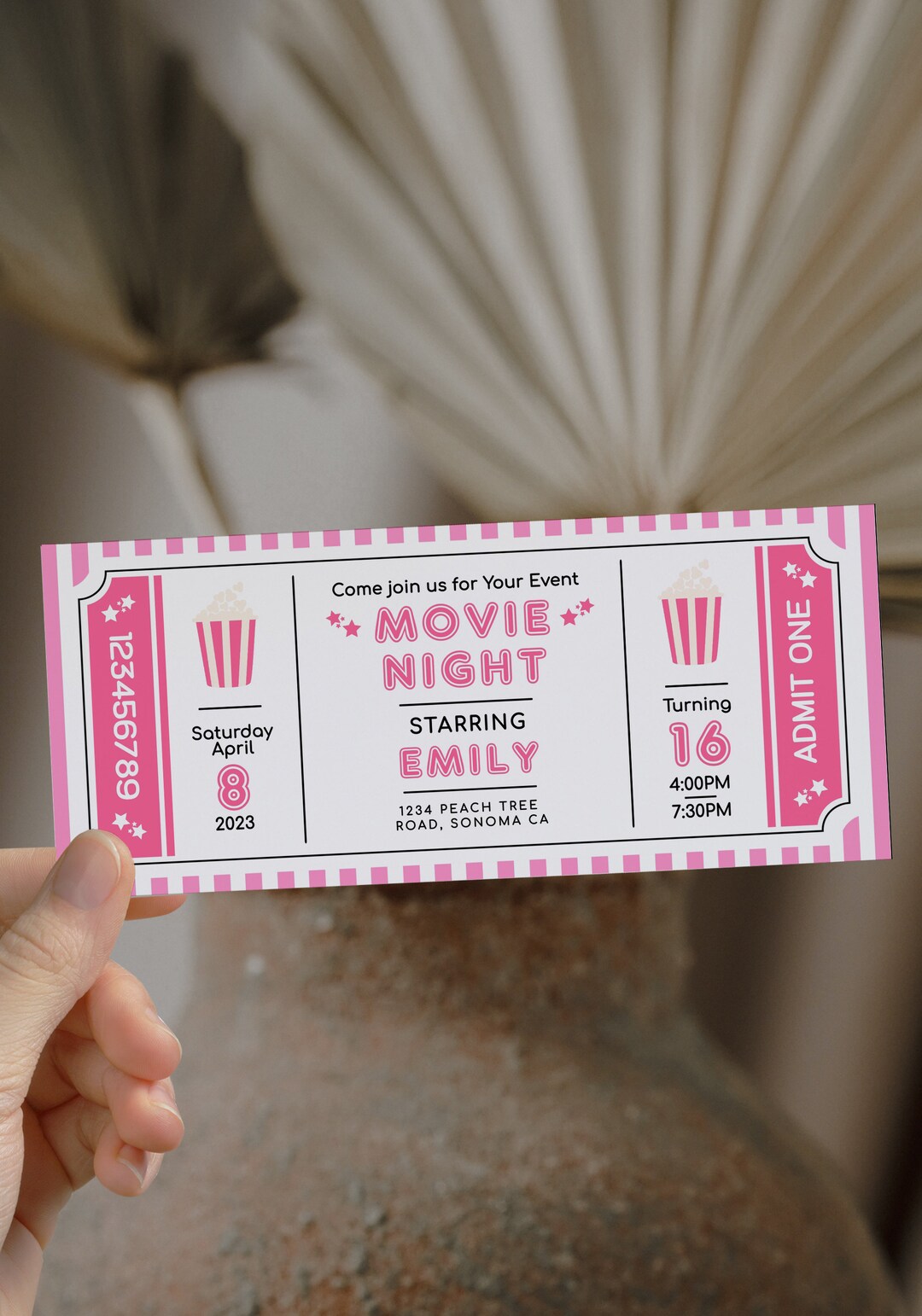 Movie Ticket Template, Surprise Activity, Pink Movie Night Birthday ...