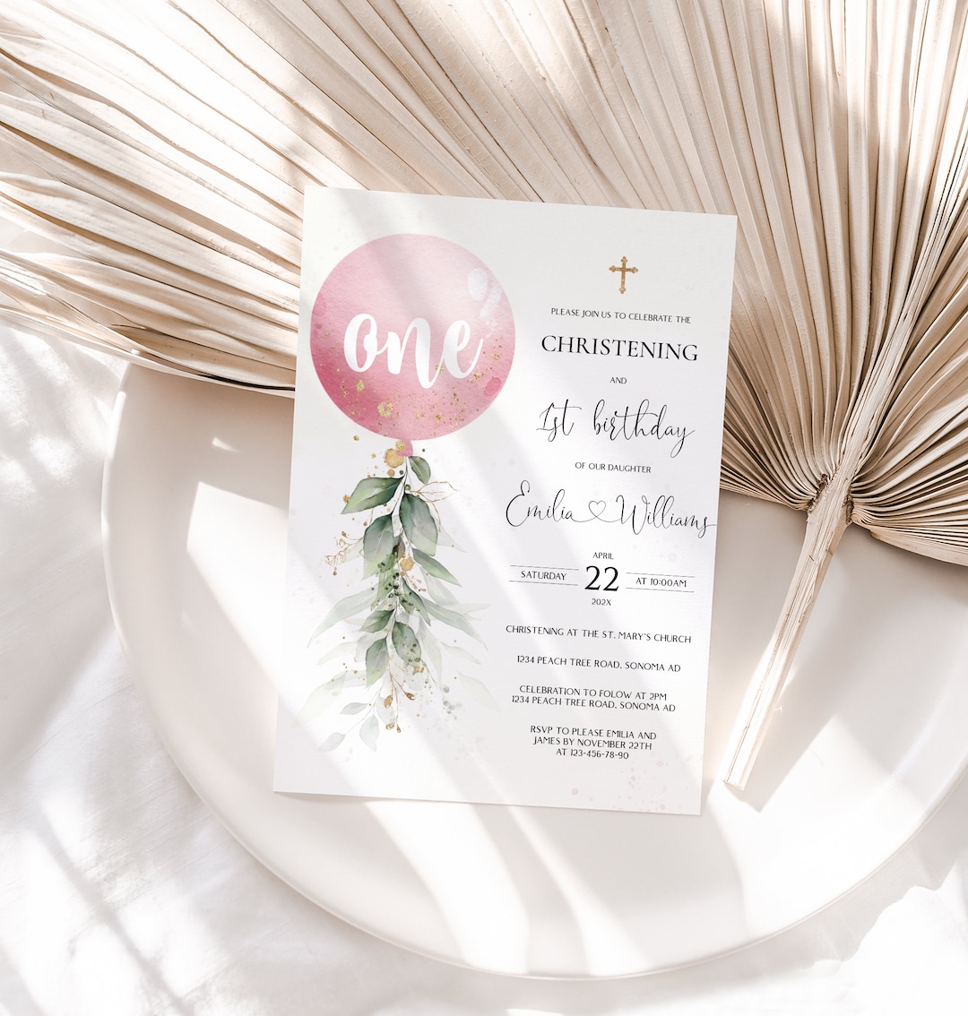 Christening and 1st Birthday Invitation Template, Baptism and First