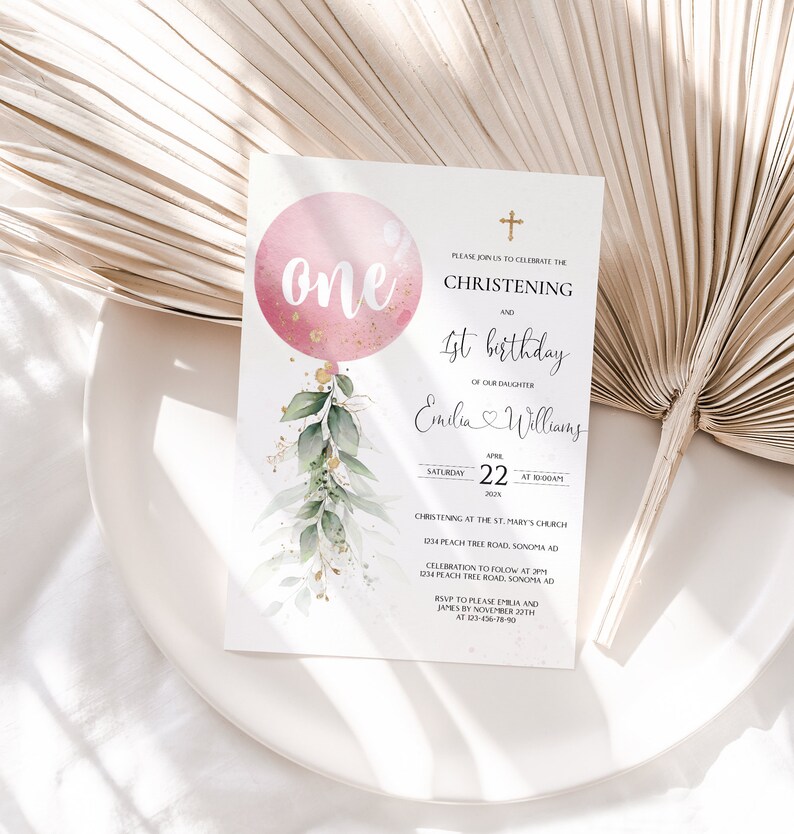 Christening and 1st Birthday Invitation Template Baptism and Etsy