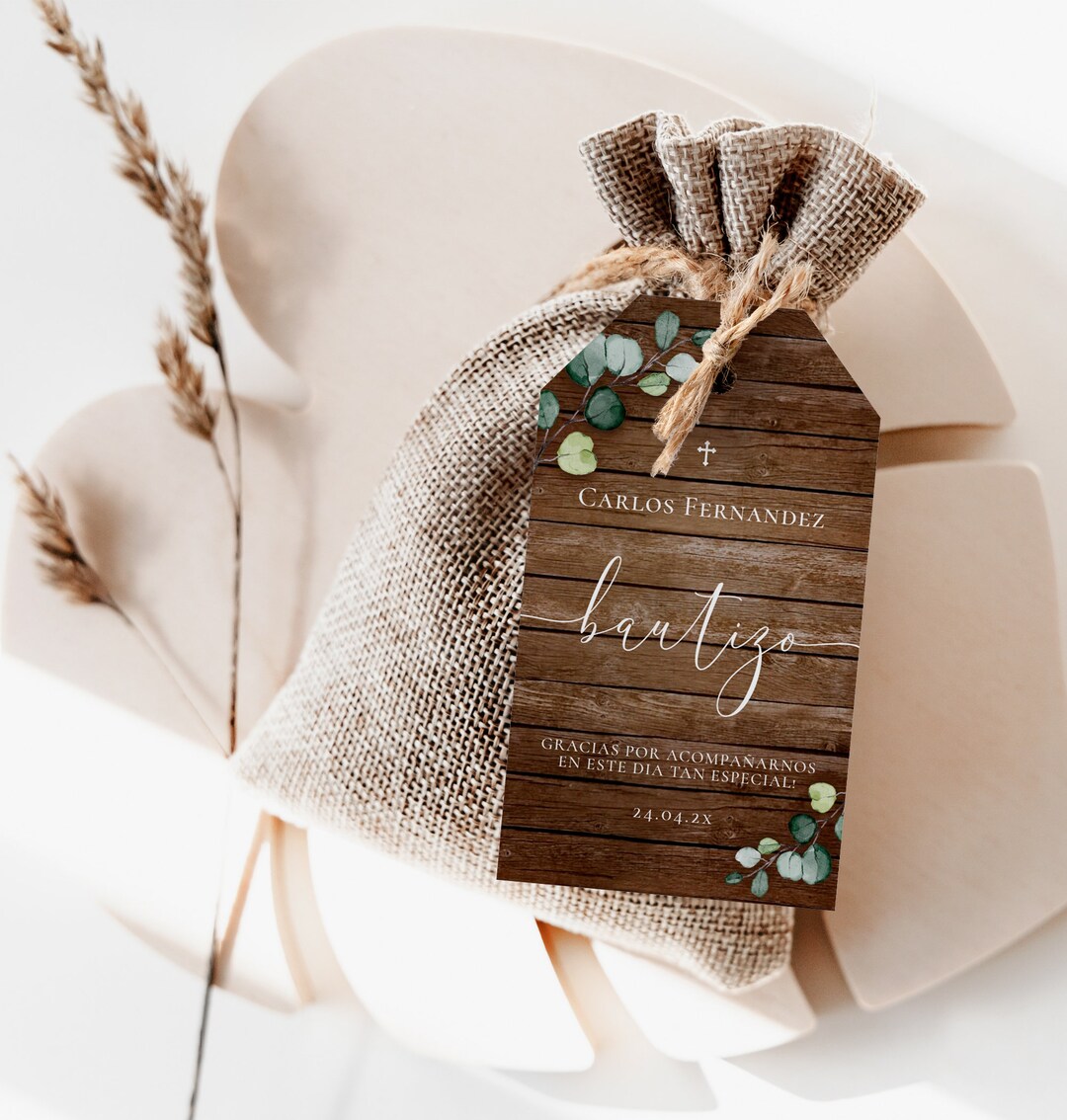 Gracias Tags Bautizo En Espanol, Eucalyptus Bautizo Thank You Tags
