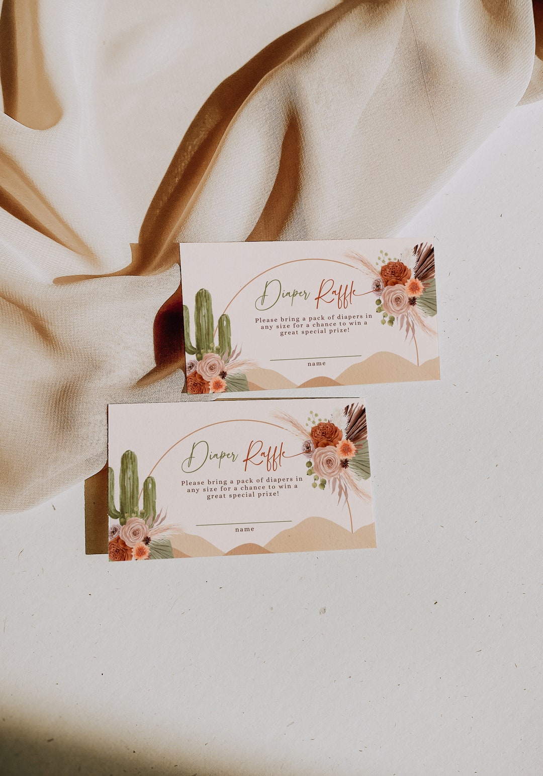 Bohemian Desert Baby Shower Diaper Raffle Card Template, Cactus Baby ...