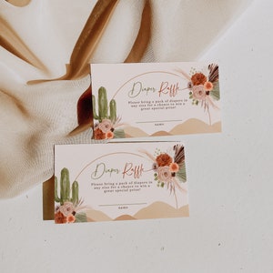 Bohemian desert baby shower diaper raffle card template, cactus baby shower game diaper raffle cards decor, arch diaper raffle ticket  -C411