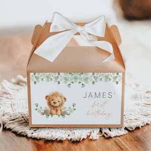 Lion safari animals 1st birthday party gable box labels, wild one lion first birthday gable box favor sticker, lion bday gable box - C562