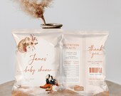 Country or western themed baby shower party chip bag label template, boho baby shower chip bag wrapper, cowboy hat boots snack bag - C413