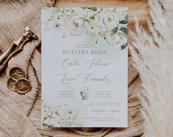 Nuestra boda spanish wedding invitaciones para imprimir, floral spanish wedding invitations, invitaciones para boda digital espanol - C261