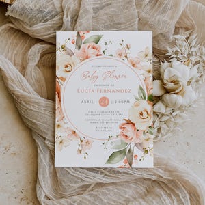 Spring floral spanish baby shower invite printable, modern girl spanish baby shower invitation, elegant spanish baby shower invitation -C461