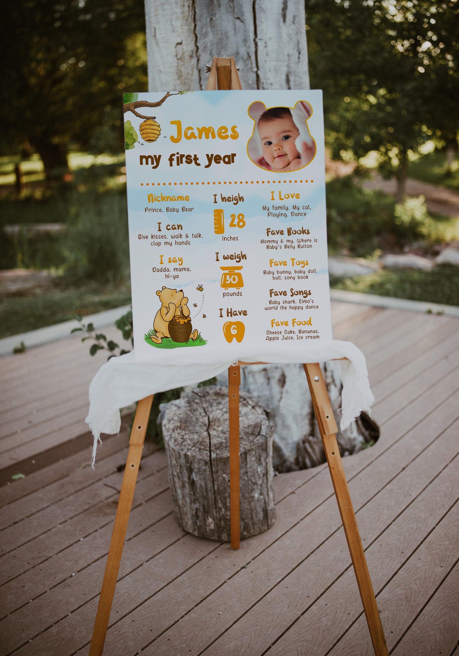 Winnie the Pooh First Year Milestone Board With Photo Template, Honey ...