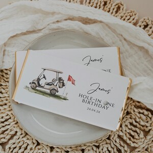 Hole-in one birthday chocolate bar wrapper printable, golf cart birthday party chocolate wrapper, sport golf boy birthday candy label - C649