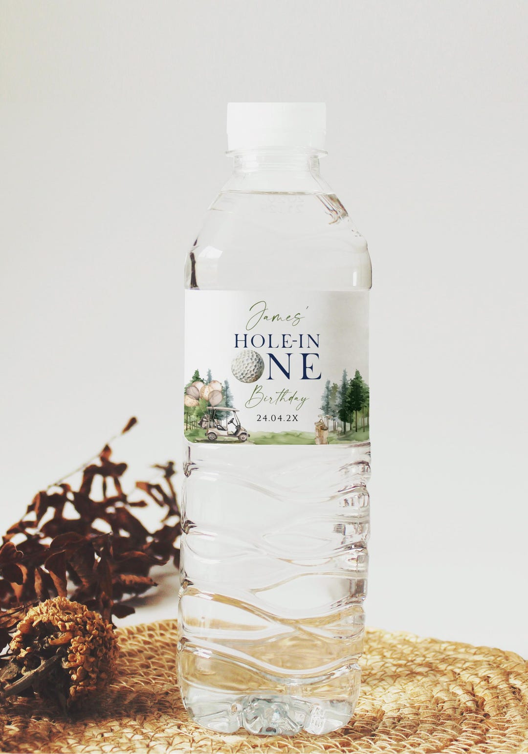 Holein One Birthday Party Water Bottle Label Printable, Golf Bday