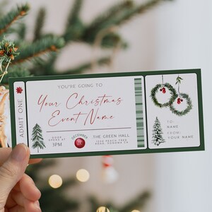 Event ticket template, christmas gift surprise concert ticket, holiday invitation ticket, show christmas event ticket editable gift voucher