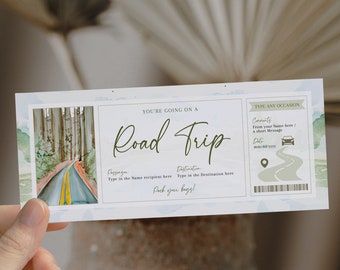 Printable weekend surprise trip reveal, travel voucher, road trip reveal gift ticket, surprise getaway ticket, road trip vacation, car trip