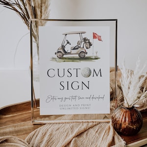 Golf first birthday custom table sign printable, sports 1st birthday party custom sign, golf cart and flag birthday party custom sign - C649