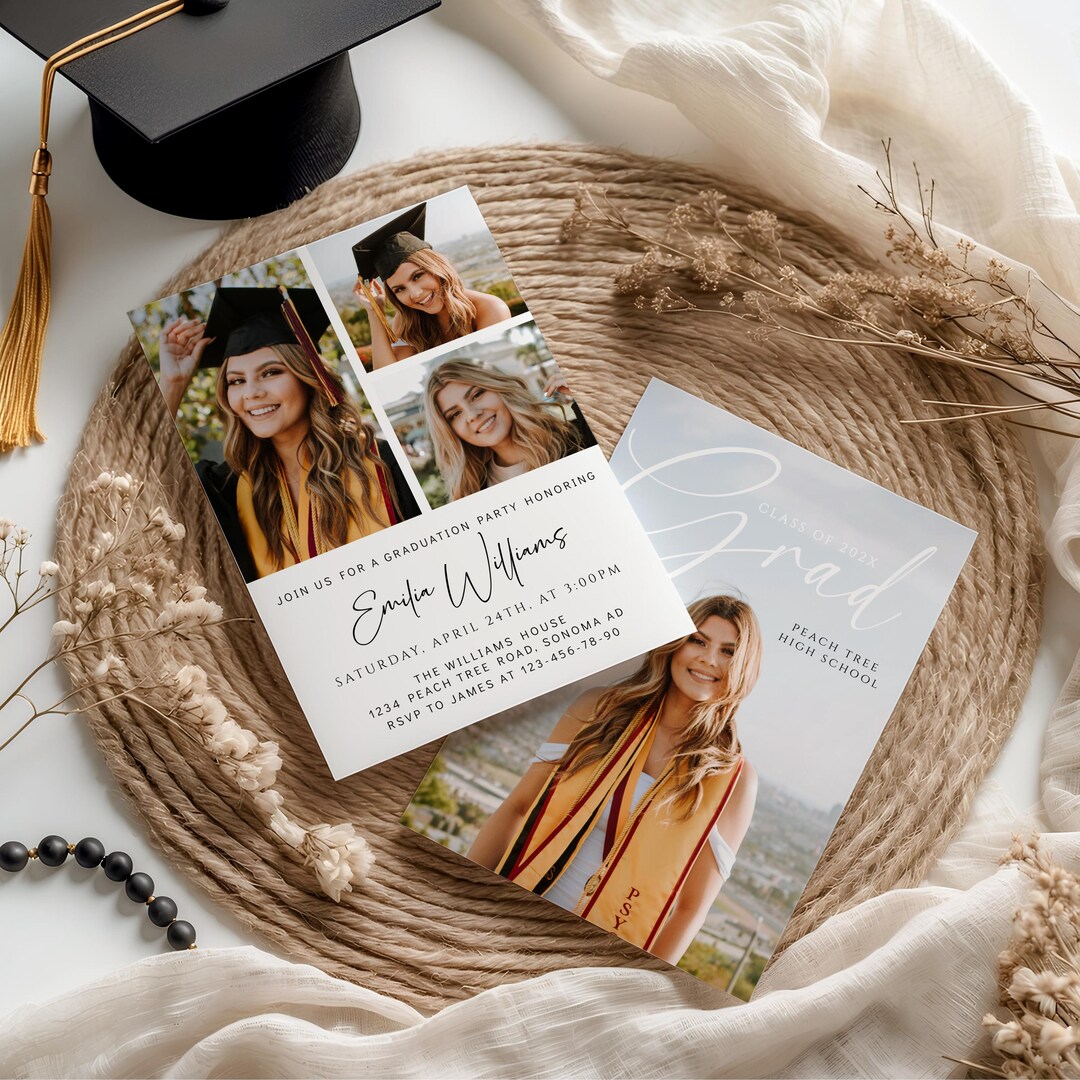 Minimalist Graduation Invitation With Photo Printable, High School or ...