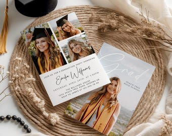 Minimalist graduation invitation with photo printable, high school or college announcement, modern announcement graduation invite - C371