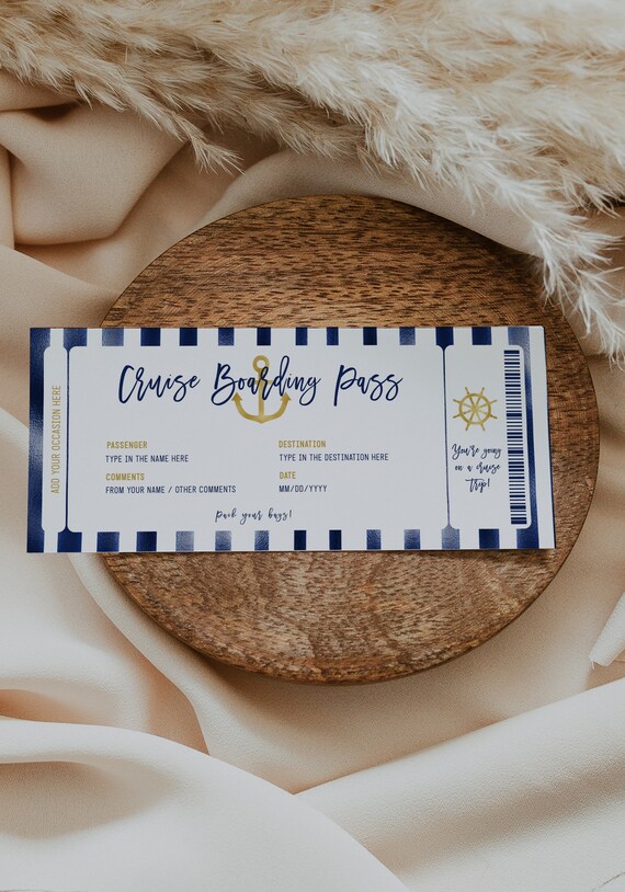 Cruise ticket template boarding pass gift voucher, surprise trip ticket, travel ticket printable