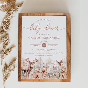 Animales del bosque baby shower invitación, animals baby shower invite in spanish printable, woodland spanish baby shower invitation - C463