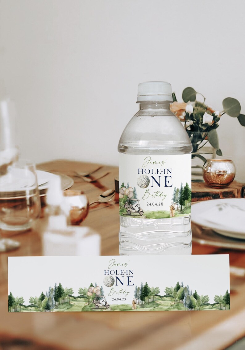 Holein One Birthday Party Water Bottle Label Printable, Golf Bday