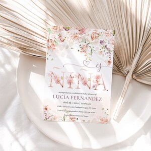 Invitacion para baby shower en español cumpleaños, es nina invitation spanish baby shower printable, garden floral girl baby shower - C134