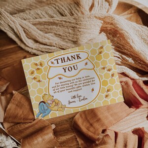 Winnie tent and flat thank you customizable, honey pooh folded thank you gift cards printable, boy bear birthday thank you card decor - C277