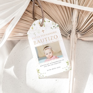 Mi bautizo thank you tags spanish, etiquetas para bautizo, gracias tags bautizo en espanol gift tag, baptism tag with photo in spanish -C203