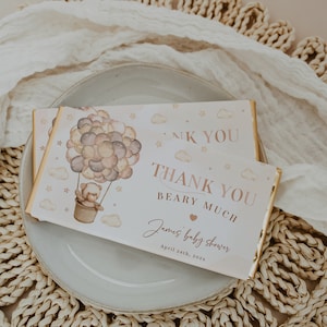 We can bearly wait baby shower candy wrapper editable, bear chocolate bar candy wrapper label, bear balloons brown and cream chocolate -C441