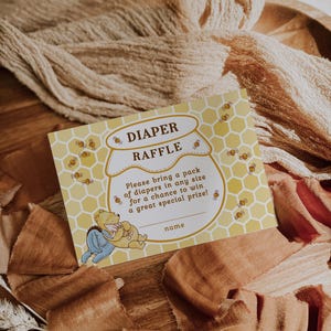 Modern winnie diaper raffle card baby shower, gender neutral winnie pooh baby shower diaper raffle card template, diaper raffle ticket -C277