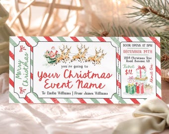 Christmas Santa Winter Deer Show Event Gift Ticket Template: Xmas Holiday Concert Voucher