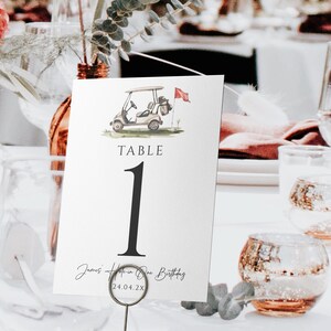 Golfing birthday party table number template, sports 1st birthday party table number, golf cart and flag first birthday table number - C649