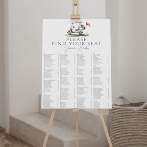 Golf cart alphabetical wedding seating chart printable, golf wedding seating chart, golfing wedding seating chart, golf seating chart - C649
