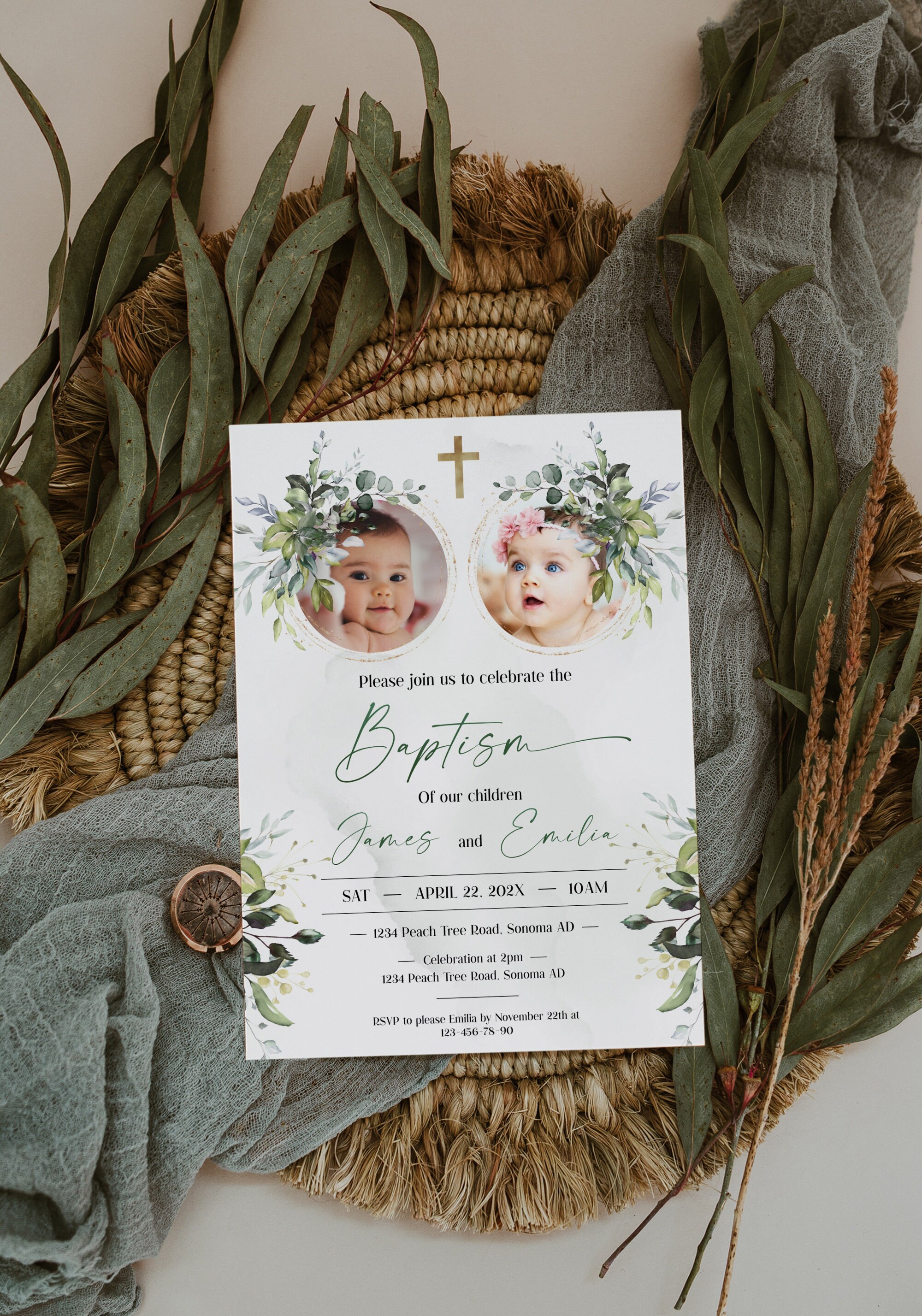 Baptism Invitation Twins Girl and Boy Baptism Invitation With Etsy