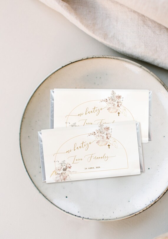 Mi bautizo chocolate bar wrapper, spanish bohemian baptism chocolate