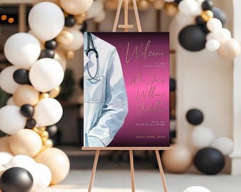 Pink black modern medical college graduation welcome sign template, medical graduation sign nurse, medical doctor grad poster - C486