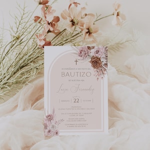 Invitaciones de bautizo, invitacion bautizo en espanol printable, bohemian baptism invitation in spanish - C26