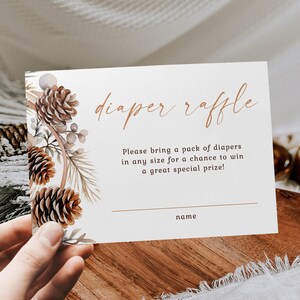 Christmas diaper raffle shower card, cones diaper raffle baby shower ticket, winter holiday baby shower diaper raffle card printable - C342