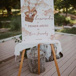 Safari spanish birthday welcome sign printable, boho bienvenidos primer anito sign in spanish, animals spanish birthday welcome sign - C255