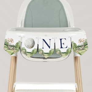 Golfing one highchair banner printable, sportstheme golf birthday party ONE highchair banner, golf green first birthday party banner - C646