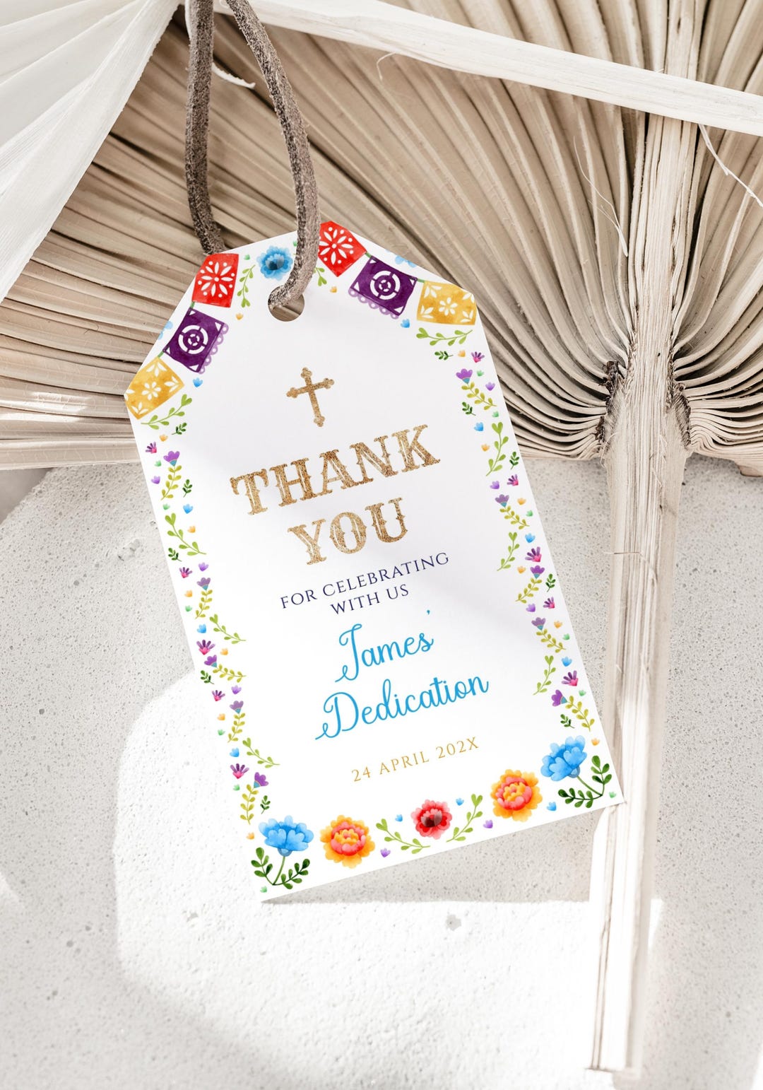 Dedication Tag Layout Mexican Dedication Favor Tag Editable, Blue Floral Baptism Thank You ...