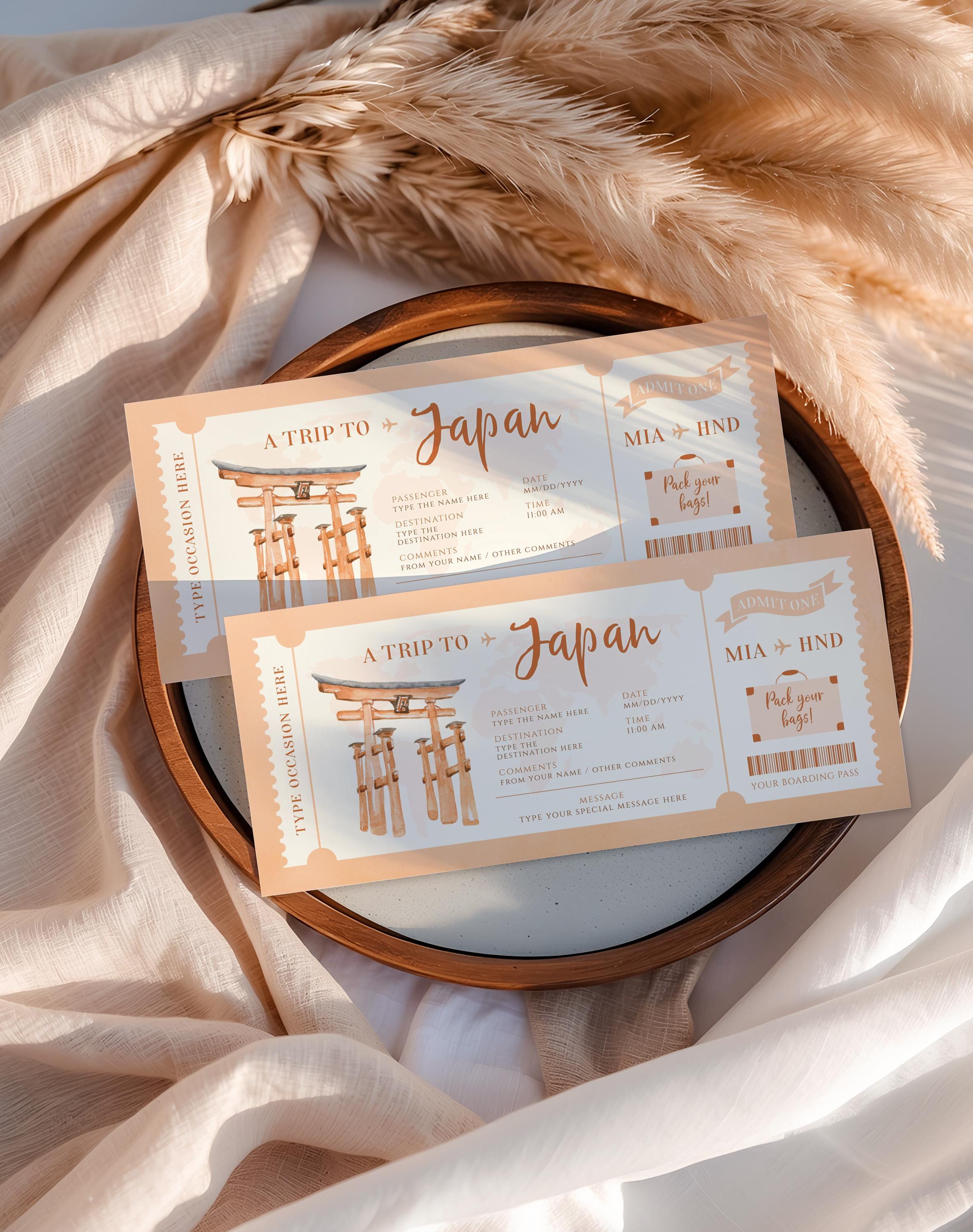 Japan Surprise Boarding Pass, Printable Airline Ticket Japan Tokyo