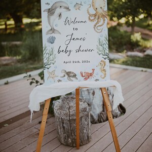 Ocean baby shower welcome sign template, gender neutral under the sea baby shower welcome sign, sea creatures baby shower welcome sign -C797