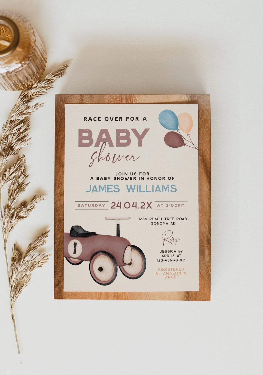 Race Over for a Baby Shower Invitation Card, Little Racer Boy Baby ...