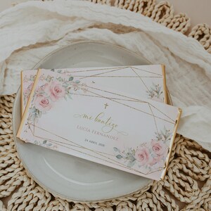 Nina mi bautizo chocolate bar wrapper, spanish baptism chocolate wrappers editable, spanish christening girl, bautizo spanish favors - C98g