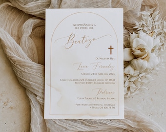 Bohemian christening invitations, bautizo invitations spanish, mi bautizo invitation, invitación bautizo, boho baptism invitation in spanish